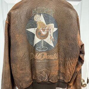 Avirex Dark Brown Leather Jacket with Patch